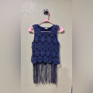 Gimmicks by BKE Navy Crochet Trim Top
